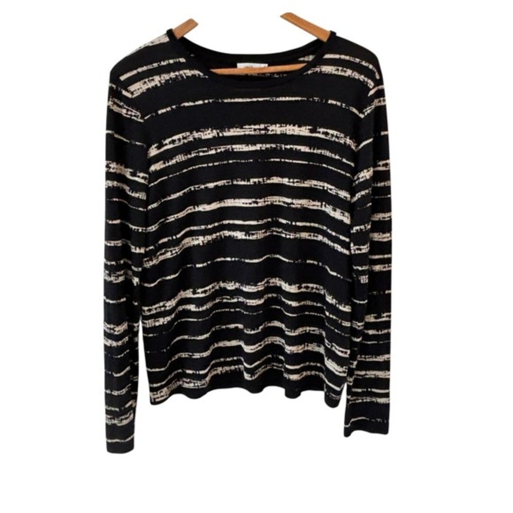 Vince Striped Long Sleeve Tee Shirt Womens Size M Black Jersey Minimalist Luxury